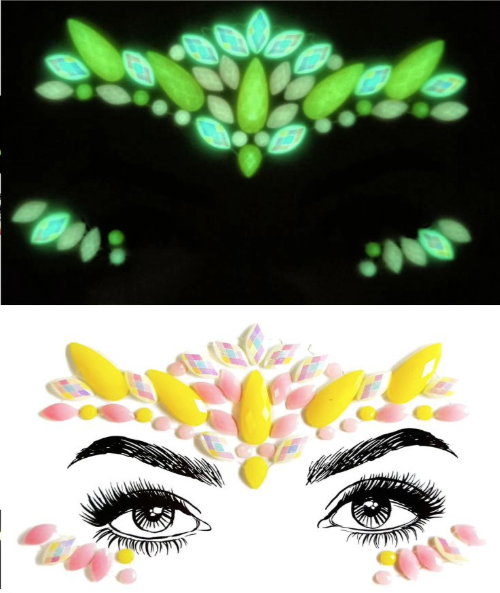 Glow in the Dark Princess Heilala 3D Rhinestone Face Jewels Sticker